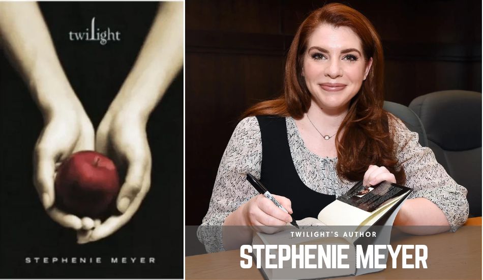Twilight author with book cover