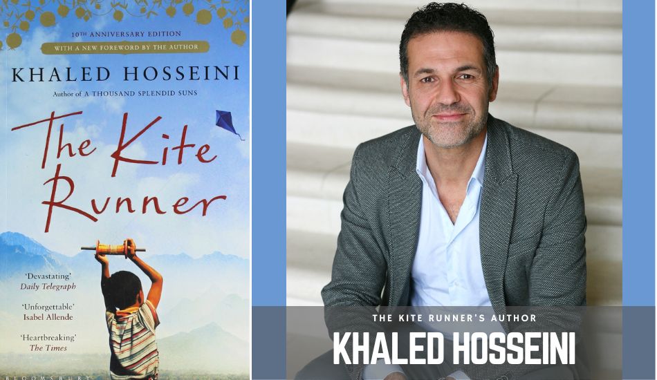 The Kite Runner author with book cover